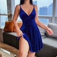 thumbnail image 1 of Homchy Women Sleeveless Strap Velvet Petite Cocktail Beach Evening Party Sexy Low Cut V Neck Mini Gowns Dress, 1 of 6