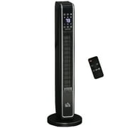 Homcom 2-In-1 Portable Electric Tower Heater,Oscillating Space Heater for Indoor Use with Remote Control,8H Timer,Three Heating Modes(High,Low,Fan),750W,1500W,Black,Black Plastic