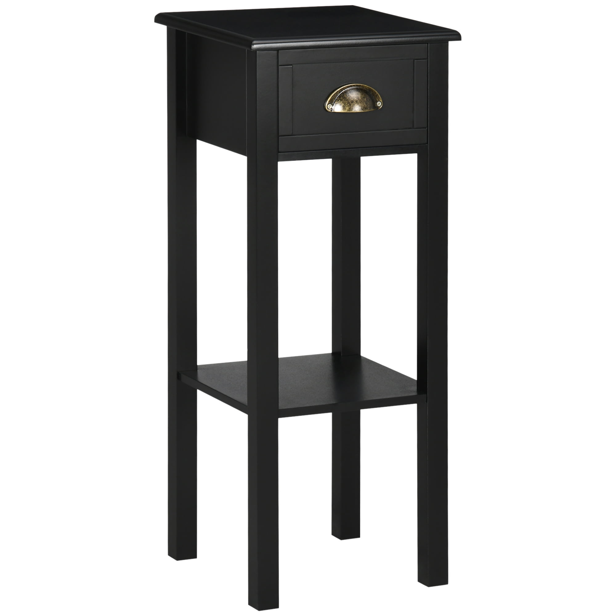 29.5" Black 2-Tier Side Table with Drawer - Slim End Table with Shelf ...