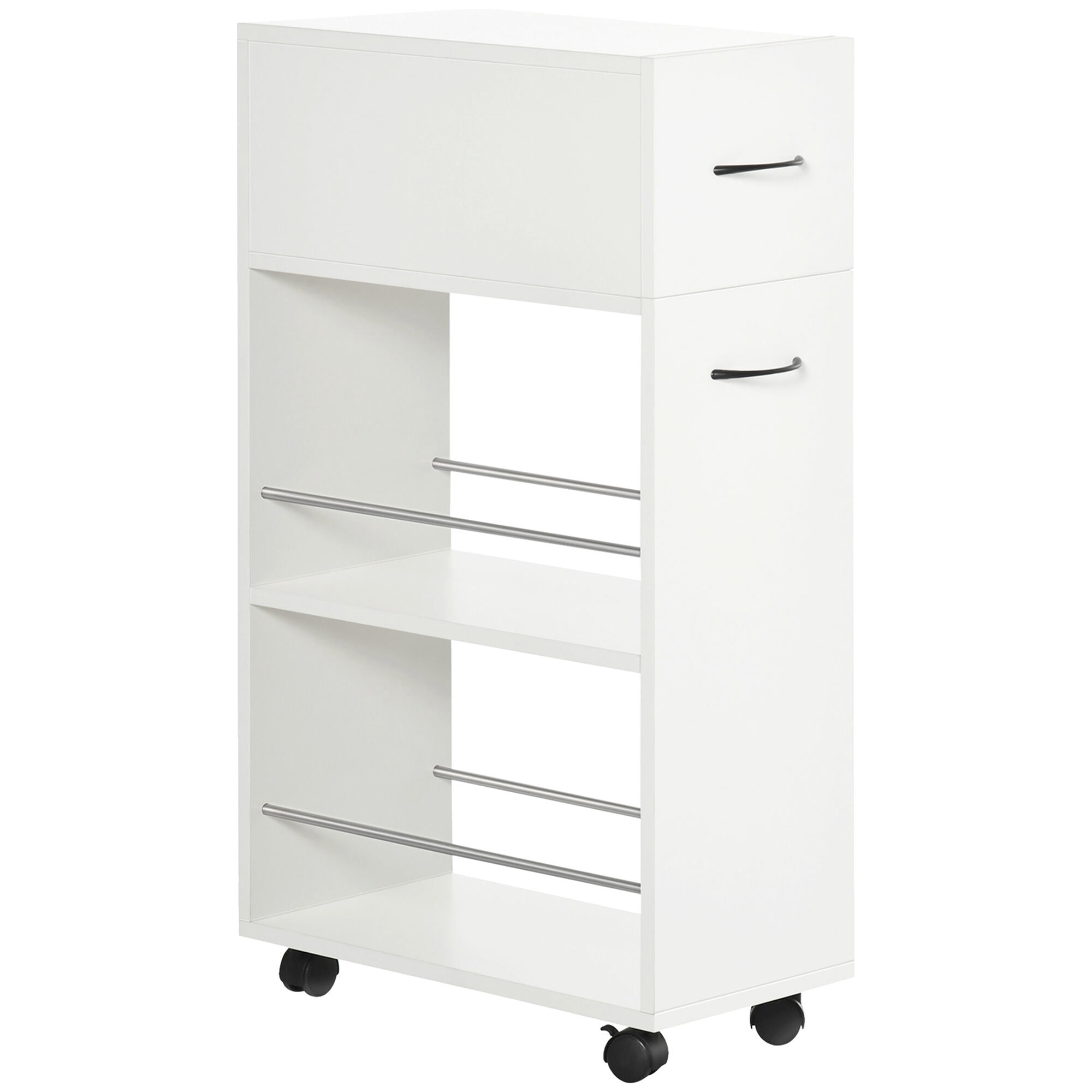 Dining Kitchen Carts HOMCOM 3- tier Slim Storage Cart, Rolling Narrow Kitchen Cart on Wheels for Small Place, Slide Out Side Utility Cart for Bathroom, Laundry,Kitchen Islands With Storage