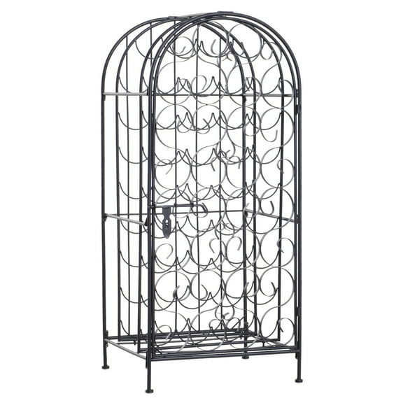 Kitchen Wine Racks HOMCOM 35 Bottle Wrought Iron Wine Rack Cabinet with Lock - Black,Kitchen Counter Wine Racks