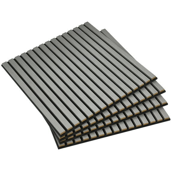 Homcom 4 Pack 3D Faux Wood Wall Panels,24" X 24" Sound Absorbing Acoustic Panels,Wood Slat Wall Panels for Interior Wall Decor,Ceiling,Gray,Gray Mdf Household Supplies Décor Wall Décor