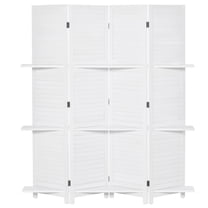 67" White Wood Privacy Screen Room Divider – 4-Panel Folding Partition with 3 Shelves for Bedroom, Home Office & Living Room