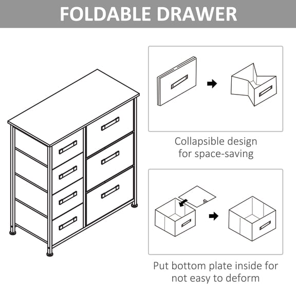 Light Gray 7-Drawer Fabric Storage Tower, Space-Saving Dresser Organizer 25"W X 11.8"D X 28"H Five