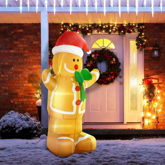 HOMCOM 6ft Christmas Inflatable Gingerbread Man Holiday Yard Lawn Decoration