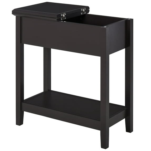 Homcom End Table,Narrow Side Table with Flip Top,Storage Cabinet,Bottom Shelf for Living Room,Dark Coffee,Dark Coffee Mdf Furniture Primary Living Space Tables