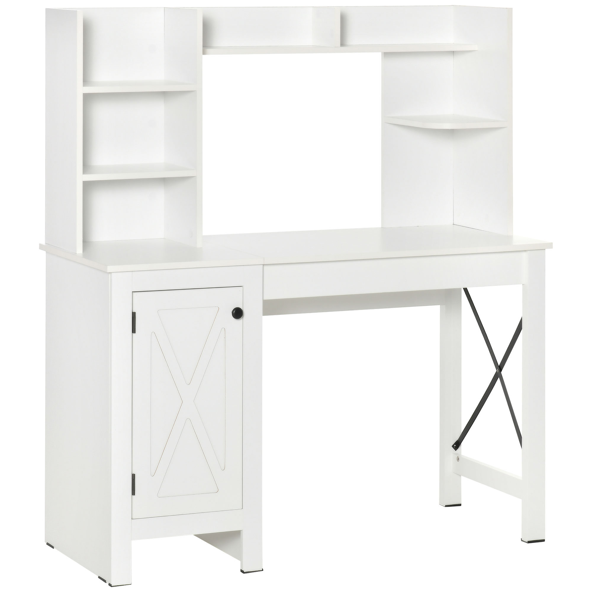 Homcom Farmhouse Computer Desk with Hutch and Cabinet, Home Office Desk with Storage, White - image 1 of 9