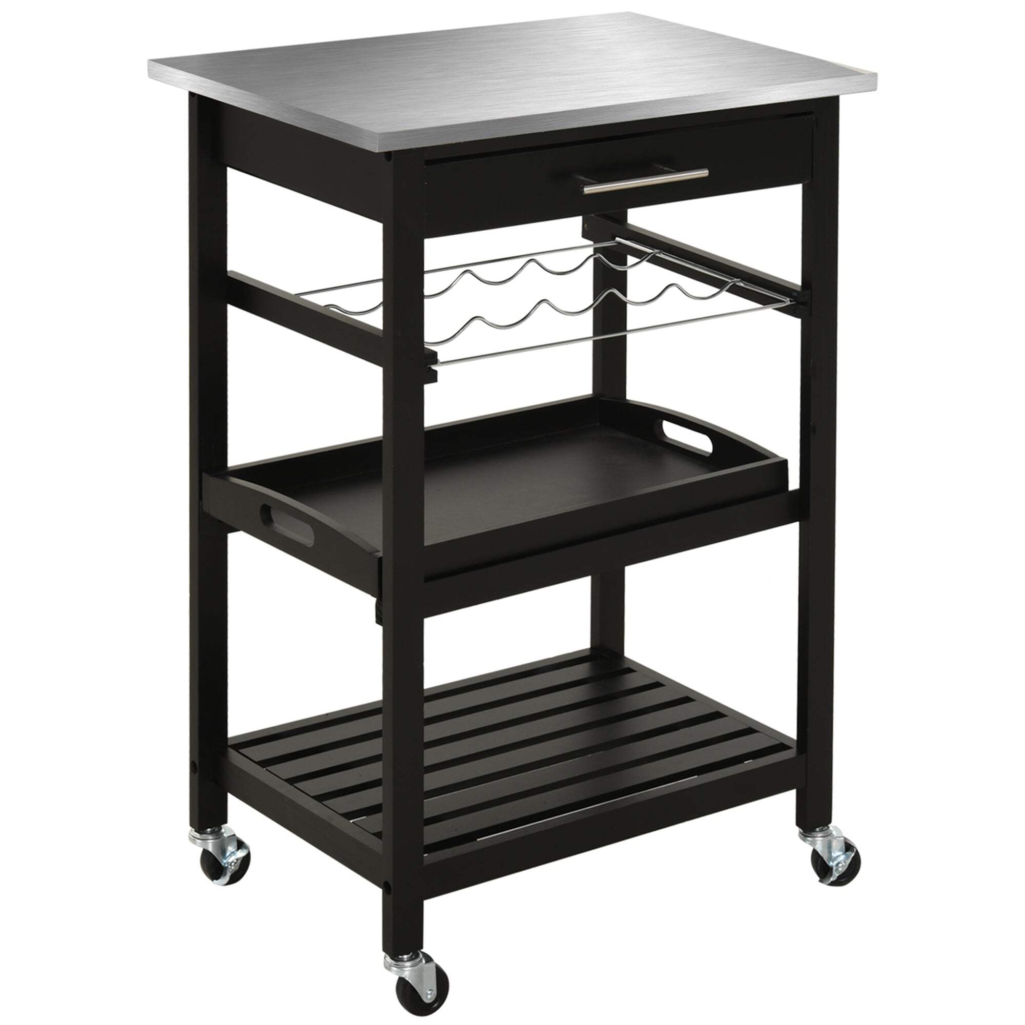 Onedia Serving Rack Homcom Kitchen Island Cart Rolling Trolley Utility Serving Cart With ...