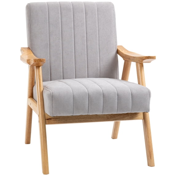 Accent Chairs HOMCOM Mid-Century Modern Accent Chair, Upholstered Arm Chair for Living Room, Comfy Chair for Bedroom with Wood Legs, Gray,Comfortable Chairs