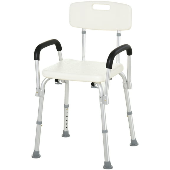 Homcom Shower Chair,Mobility Medical Grade Bath Chair,Adjustable Shower Bench with Removable Armrests for Seniors,Handicap,Disabled,White Aluminum Bath Faucets Bathroom Accessories