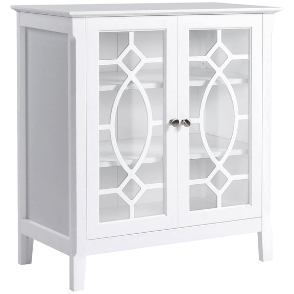 Homcom Sideboard Buffet Cabinet, Kitchen Storage, Glass Door Accent Cabinet with Adjustable Shelves, White