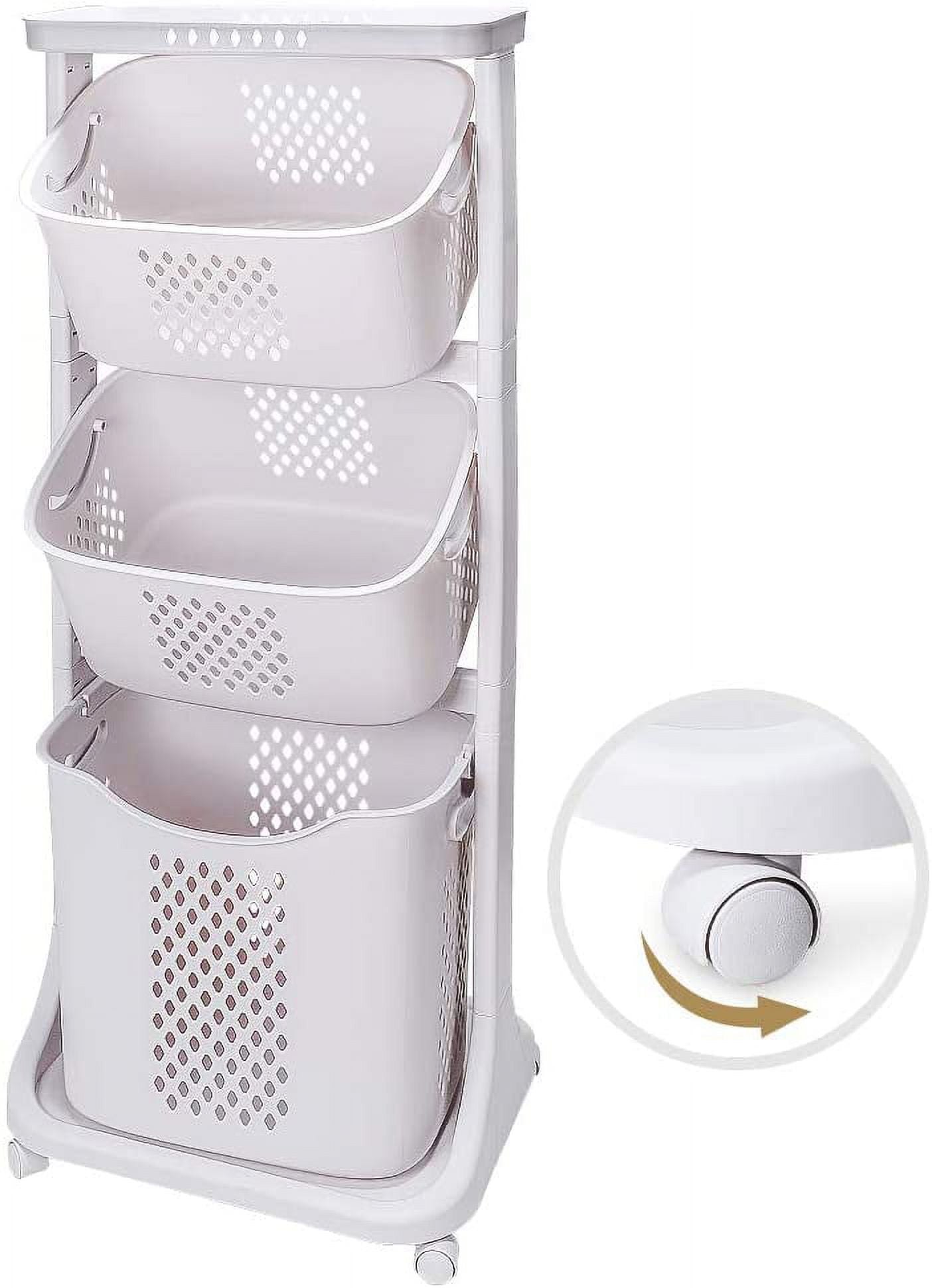 Laundry Basket 3 Tier Rolling Laundry Cart with Wheel Washing Hamper  Storage Bin Removable Storage Basket with HandleToys Clothing Organization  for