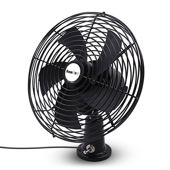 Homdec 12V RV Cooling Fan with 2-Speed Switch, 8.75-Inch Heavy Duty Black Metal Fan, 12Volts Car Fan, use for Auto, Truck, RV, Car, Boat, and Buses