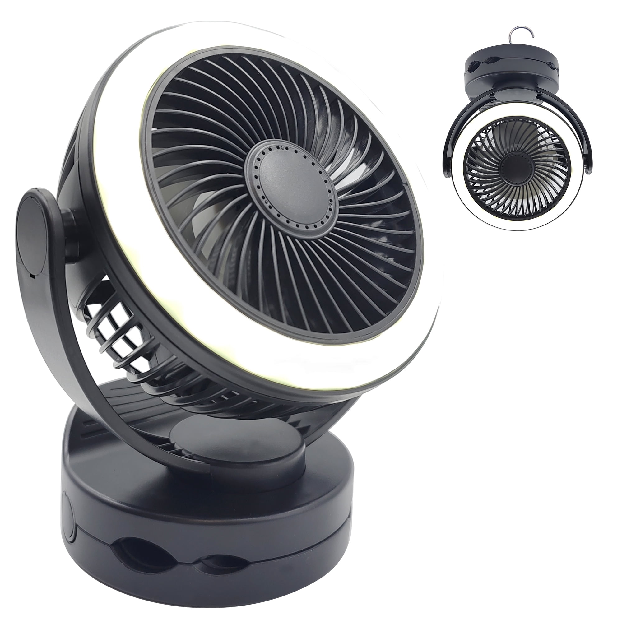 Facon Rechargeable Cooling Fan with 4 Speeds Switch and Indicator Light, 5000mAh Battery Operated Fan, 360°Rotatable Clip On Desk Wall-Mount Fan, Quiet Strong Airflow timing fan for Auto, Truck, RV