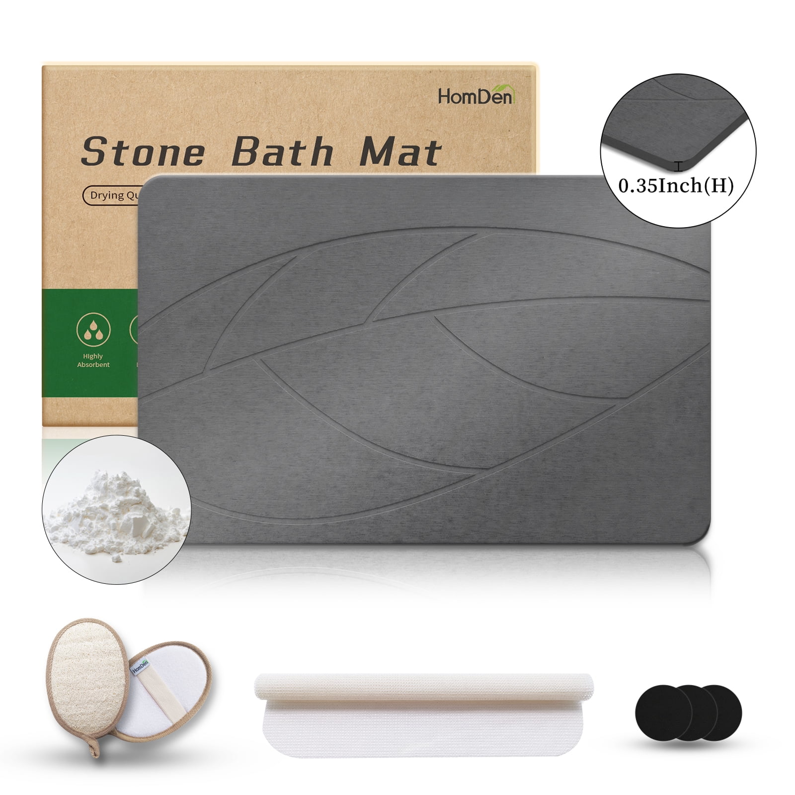 Homden 23"x15" Stone Bath Mat Non-Slip Diatomite Stone Bath Mat Quick ...