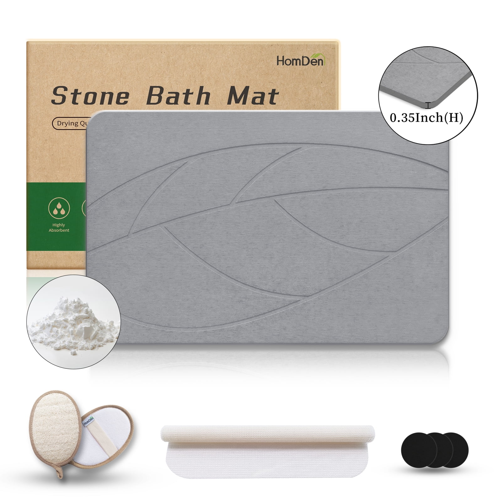 Homden 23"x15" Stone Bath Mat Non-Slip Diatomite Stone Bath Mat Quick ...