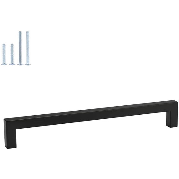 Homdiy 10 Pack Black Cabinet Pulls Square Matte Black Drawer Handles - Black Kitchen Hardware Cabinet Handles 10 Inch Hole Centers