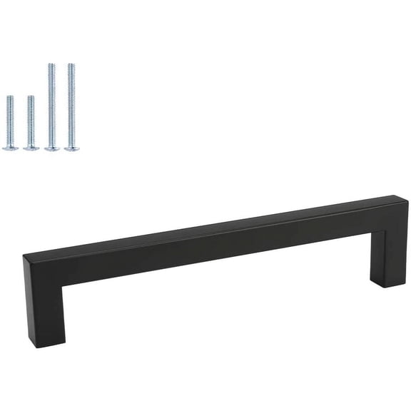 Homdiy 10 Pack Black Cabinet Pulls Square Matte Black Drawer Handles - Black Kitchen Hardware Cabinet Handles 6-1/4Inch Hole Centers