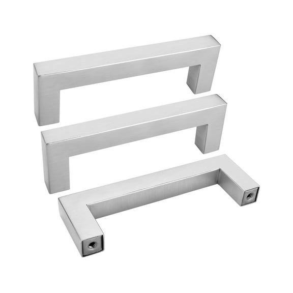 Homdiy 10 Pack Cabinet Handles Square Brushed Brass Drawer Pulls For Kitchen Cabinet Door Hardware Bathroom Bedroom Handles,4inch Hole Centers