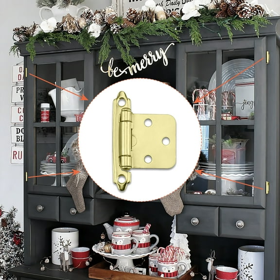 Homdiy 24 Units Overlay Cabinet Hinges Brushed Brass Flush Mount Cabinet Hinges Gold Decorative Hinges for Cabinets Bathroom and Cupboard