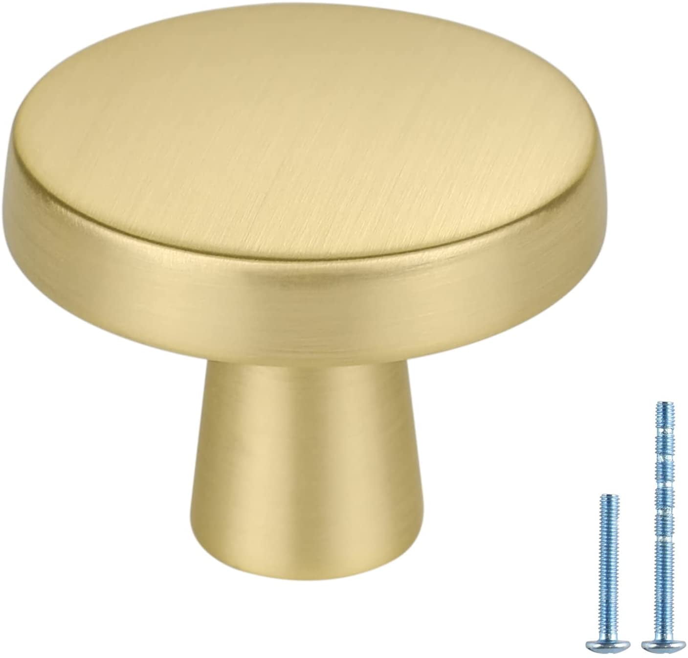 Homdiy 25 Pack Brushed Brass Kitchen Cabinet Knobs Round Gold Solid Zinc Alloy Brass Cabinet Hardware for Dresser Drawer,1.27 Inch