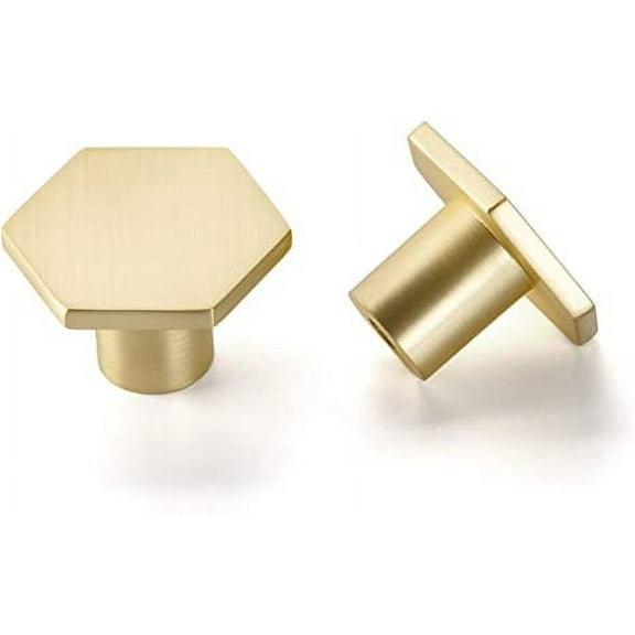 Homdiy 35 Pack Gold Cabinet Knob Brushed Brass Drawer Knob Gold Knob for Dresser Drawer Hexagon Gold Drawer Knob Gold Knobs for Cabinet Gold Kitchen Cabinet Knob Gold Dresser Knob