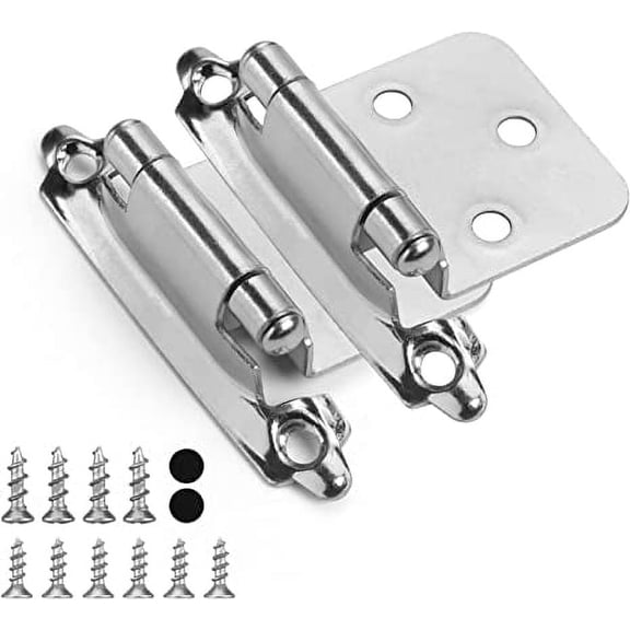 Homdiy 48 Units Brushed Nickel Cabinet Hinge Self Closing Kitchen Cabinet Hinges - 1/2 Inch Overlay Satin Nickel Cupboard Hinges Face Mount Cabinet Hardware