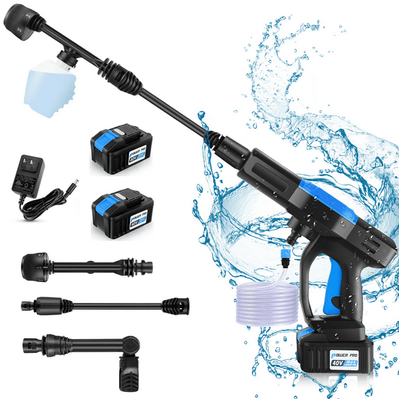 Homdox 1800 Cordless Pressure Washer with 2*40V Battery, 1080PSI Pressure Washer Battery Powered with 20FT Hose, Cordless Power Washer with 6 in 1 Nozzle for Car Yard Driveway Garden, Blue