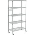 thumbnail image 1 of Homdox 5 Tier Adjustable Rolling Storage Shelves, Heavy Duty Wire Racks and Shelving, Metal Shelves for with Side Hooks Pantry Closet Kitchen Garage Organization, Silver Gray (AM5098_L_SIL), 1 of 9