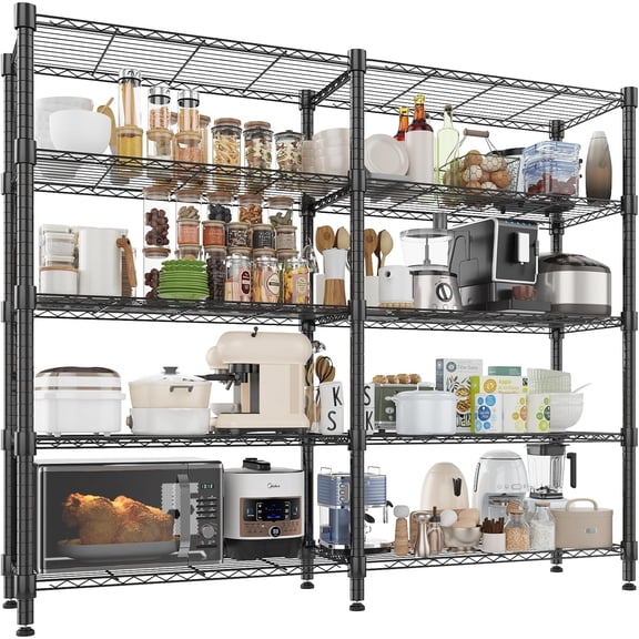 Homdox 5 Tier Storage Shelves Wire Shelving Unit Metal Shelves for Storage Heavy Duty Garage Shelf Pantry Shelves Kitchen Shelving, 14"x60"x72", Black