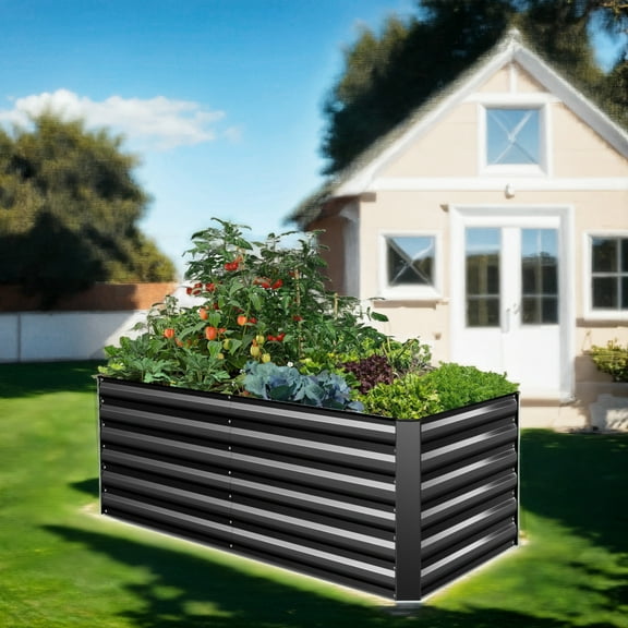 Homdox 6*3*2FT Galvanized Raised Garden Bed, Outdoor Thickened Raised Garden Planter Box for Vegetable Flower Fruit Herb, Rectangular Metal Garden Raised Box for Garden Yard, Black