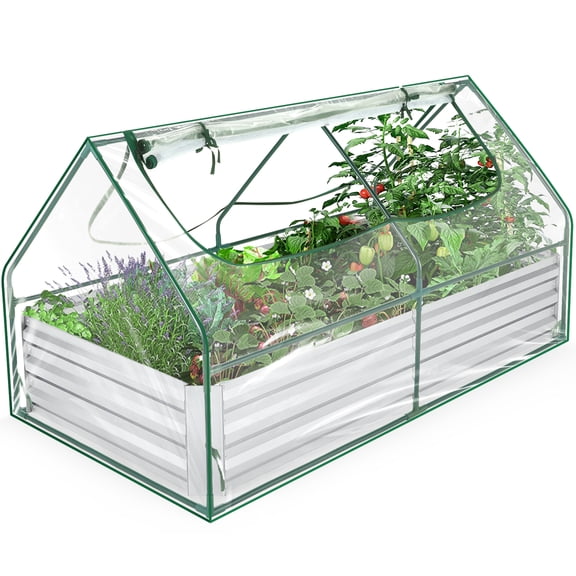 Homdox 6 * 3 * 3FT Greenhouse & 6 * 3 * 1FT Galvanized Raised Garden Bed, Outdoor Garden Yard Greenhouse Tent with 2 Zippered Screen Windows for Vegetable Flower Fruit, Clear Greenhouse+Garden Bed