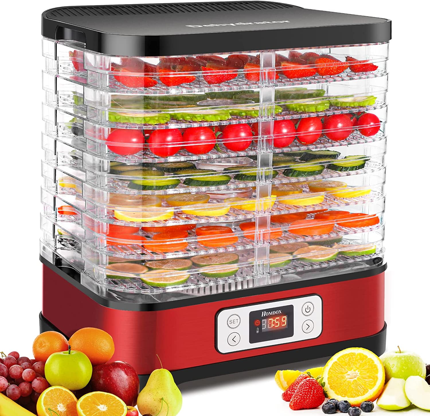 Homdox 8 Trays Food Dehydrator Machine with Fruit Roll Sheet Digital