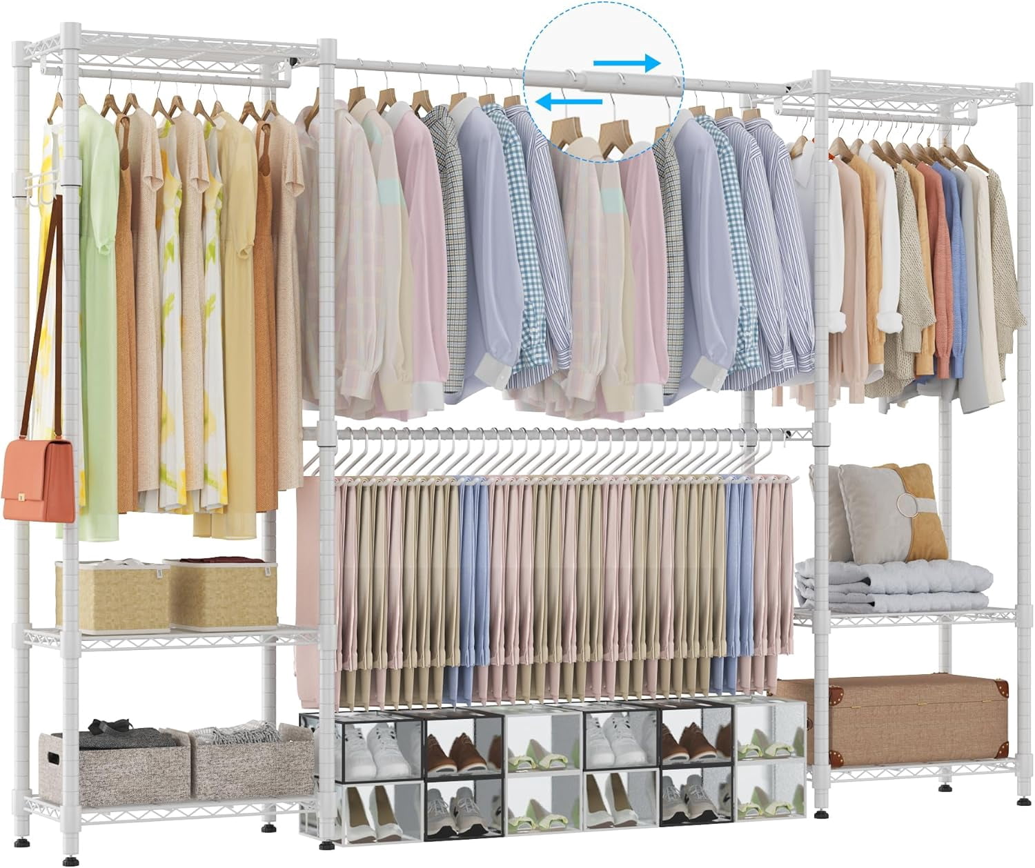 Homdox Heavy Duty Garment Rack with Extendable Hanging Rods, Adjustable ...