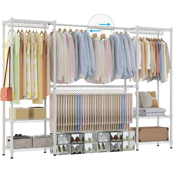 Homdox Heavy Duty Garment Rack with Extendable Hanging Rods, Adjustable ...