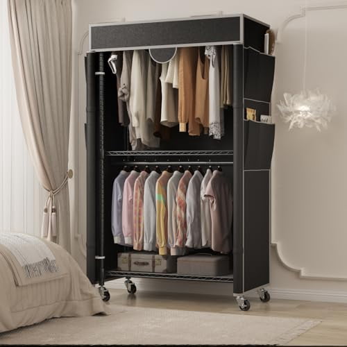 Heavy Duty Garment Rack With Shelves - Adjustable, Freestanding, Black, Holds 870 Lbs