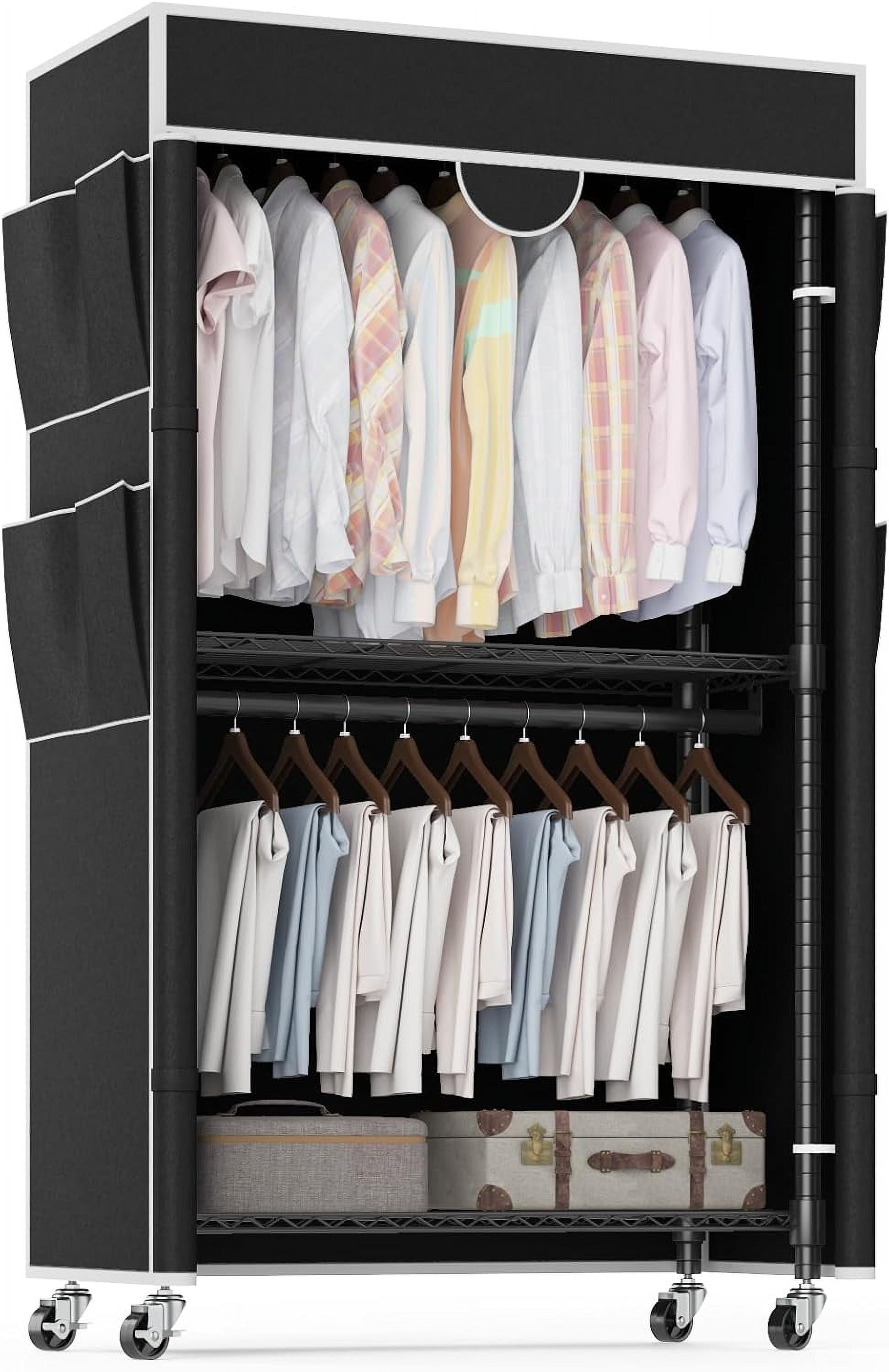 Heavy Duty Garment Rack With Shelves - Adjustable, Freestanding, Black, Holds 870 Lbs