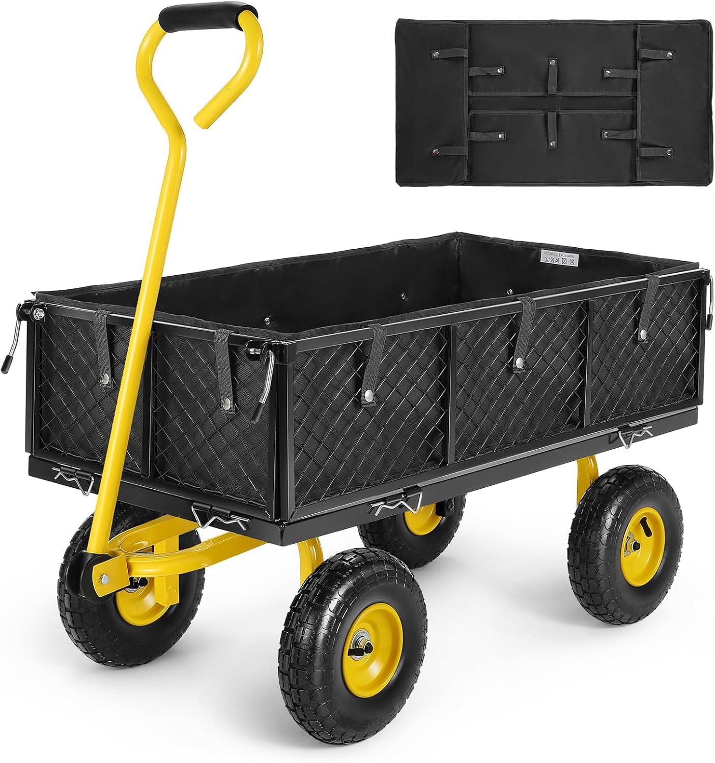 Heavy Duty 800lbs Capacity Garden Cart, Mesh Steel Garden Wagon With 180°Rotating Handle