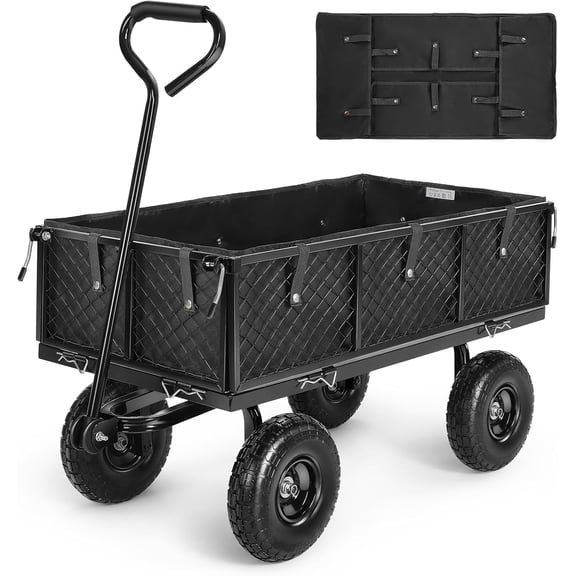 Homdox Steel Garden Cart 880 lbs Capacity Heavy Duty Garden Wagons,with Removable Steel Mesh Sides to Convert into Flatbed,Utility Metal Wagon w/ 180°Rotating Handle and 2 Tags Recyclable