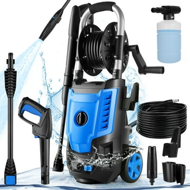 Homdox WD3500 Electric Pressure Washer, 2.5GPM 1800W Electric Power Washer, Power Washer Electric Powered with Adjustable Nozzle & Foam Cannon for Car Yard Driveway Garden, Blue with Hose Reel