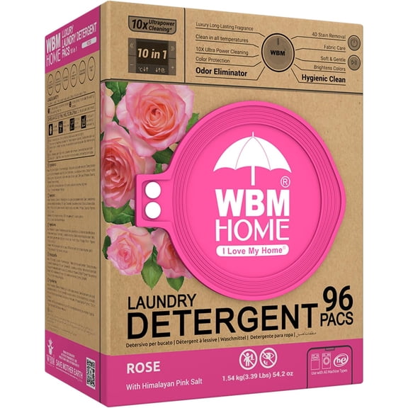 Home 10-in-1 Laundry Pods, Total 96 Count, Ultra Concentrate with Powerful Stain Lifter Technology, Fabric Softener With Rose Extracts, Detergent Pods