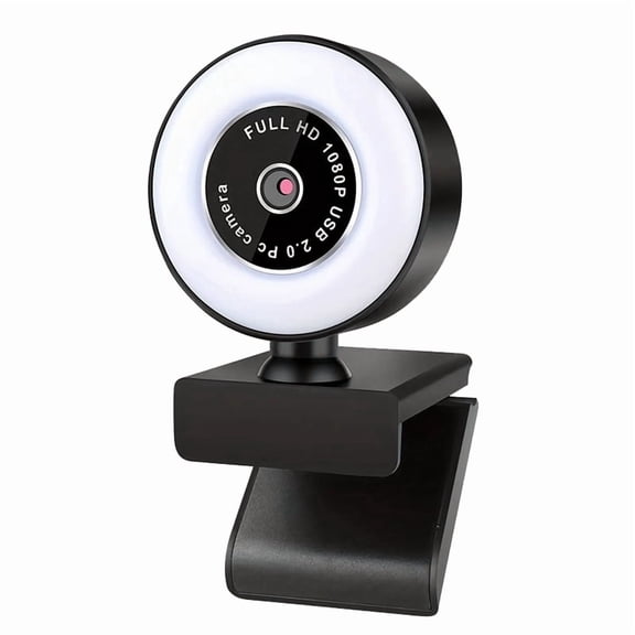 Home 1080p USB Webcam with Ring Light, 360 Rotating Head, Fixed Focus, 1-Pack Plug and Play for Streaming and Video Calls