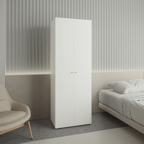 Home 2 Doors Closet System Armoire, Hanging Rod and Storage Shelf, Modern Armoire for Bedroom Organization Storage