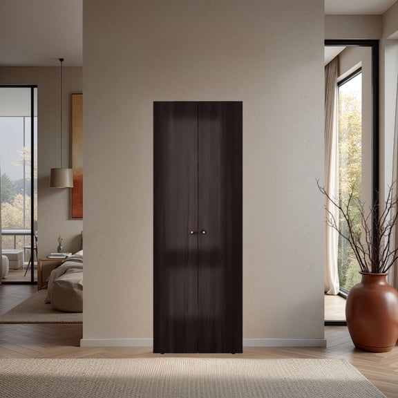 TUHOME Home 2-Door Wardrobe Closet, 66.9" Engineered Wood Armoire with Hanging Rod, Closet Organizer