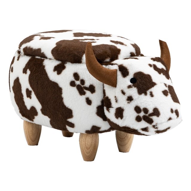Home 2 Office Adorable Cow Traditional Fur Fabric & Wood Ottoman in