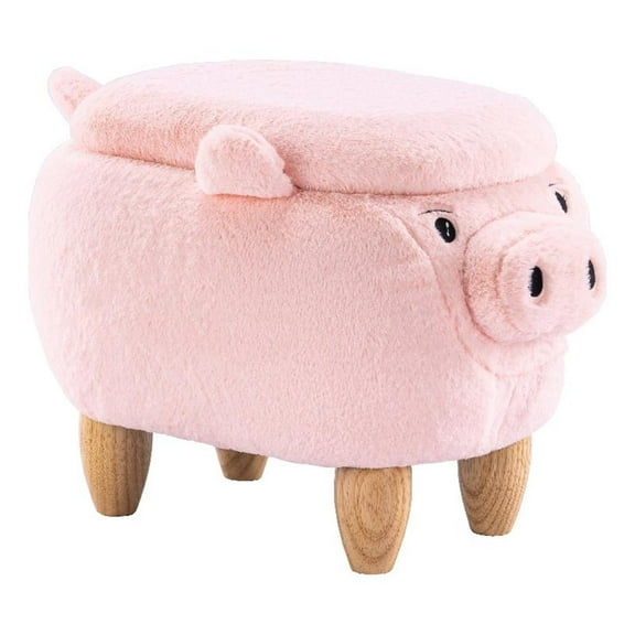 Home 2 Office Kids Pig Fabric Storage Ottoman/Stool in Pink and Natural