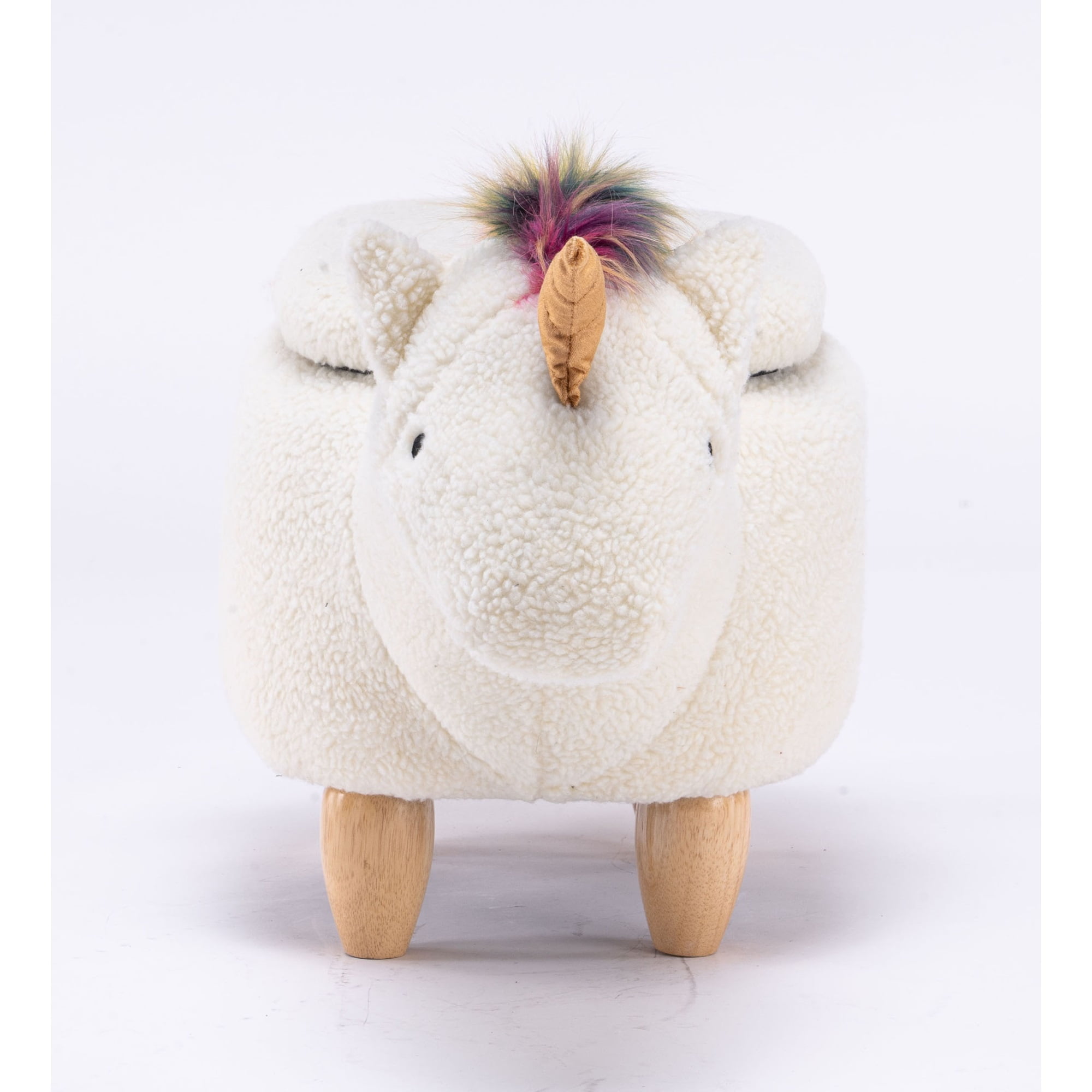 White and Multicolor Unicorn Fabric Storage Ottoman