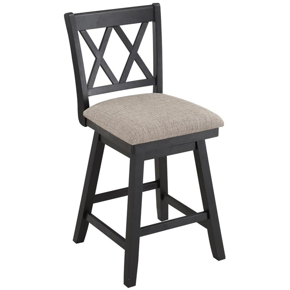 24" Beige and Black Wood Swivel Counter Stool