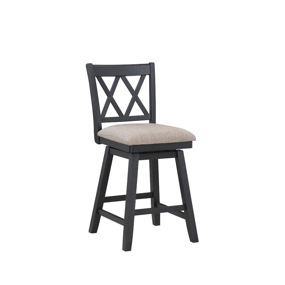 24" Beige and Black Wood Swivel Counter Stool