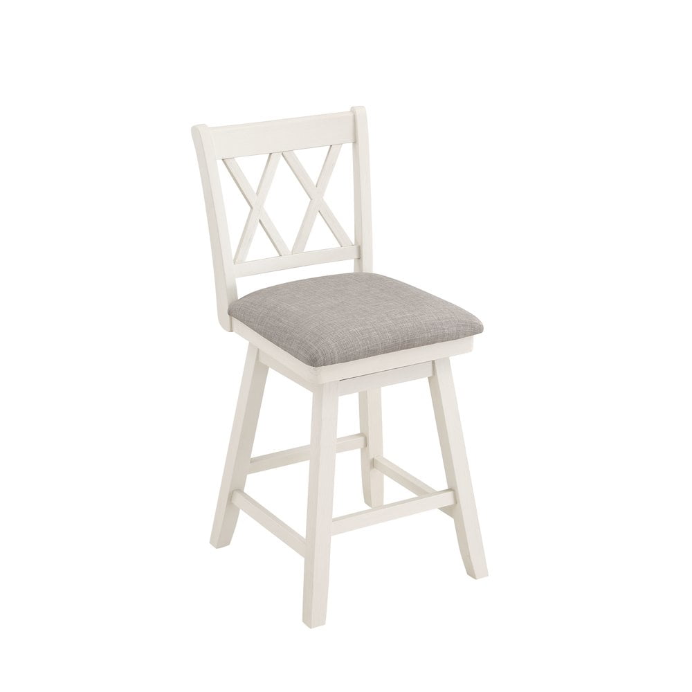 24" Cream Wood Swivel Counter Stool with Gray Cushion